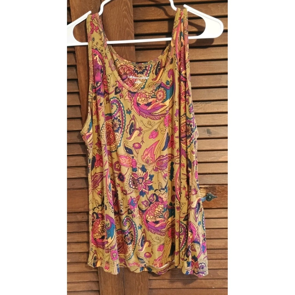 Soft Surroundings Womens Top Sz L Brown Paisley Sleeveless Boho Peasant